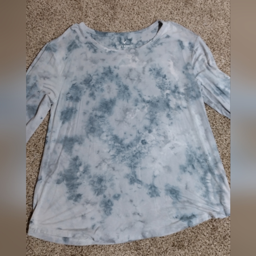 American Eagle Top Soft & Sexy Blue Tie Dye Long Sleeve M Medium